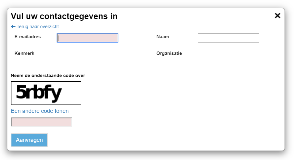 Contactgegevensformulier om data aan te vragen